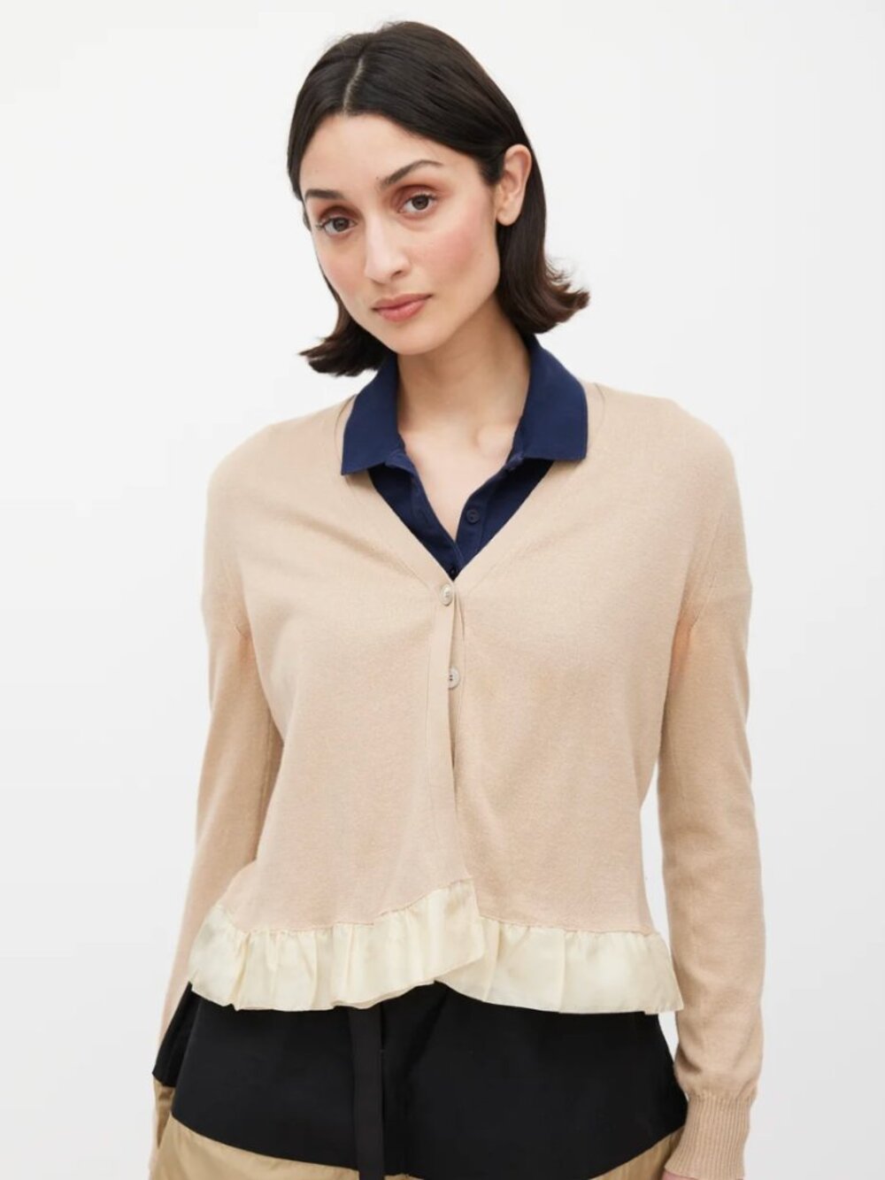 Vintage Miu Miu Beige Ruffle Cardigan Made in Italy
